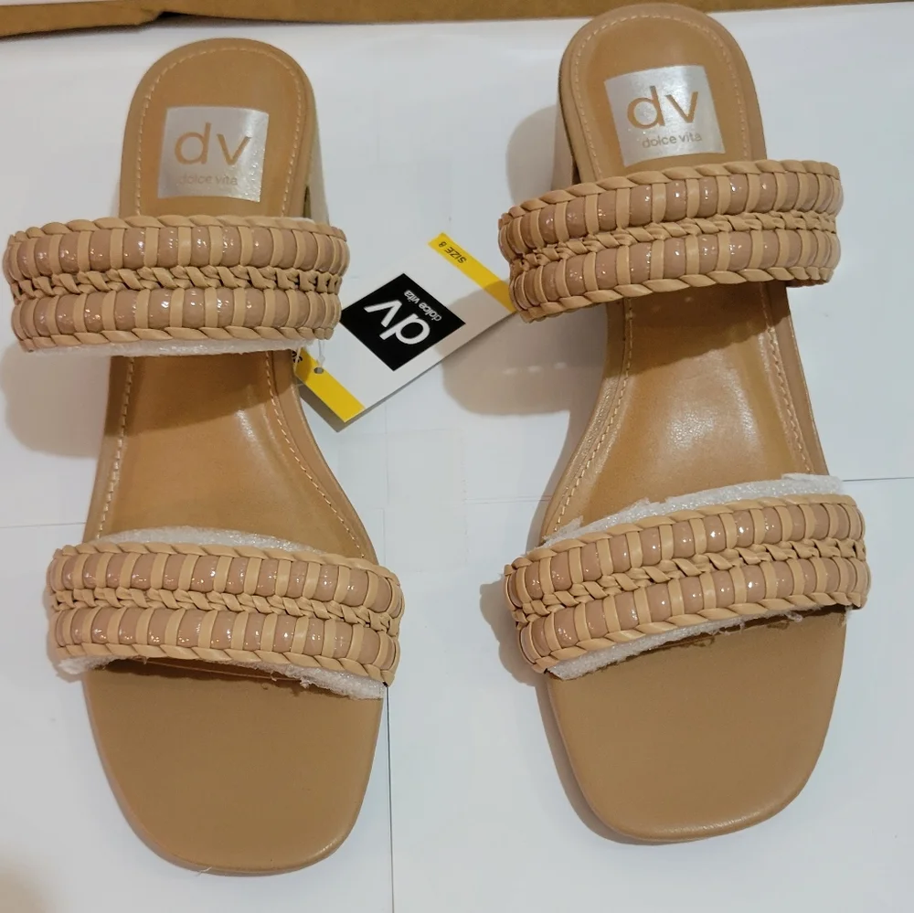 DV Dolce‎ Vita Santana Woven Block Heel Memory Foam Slip On Sandals Tan